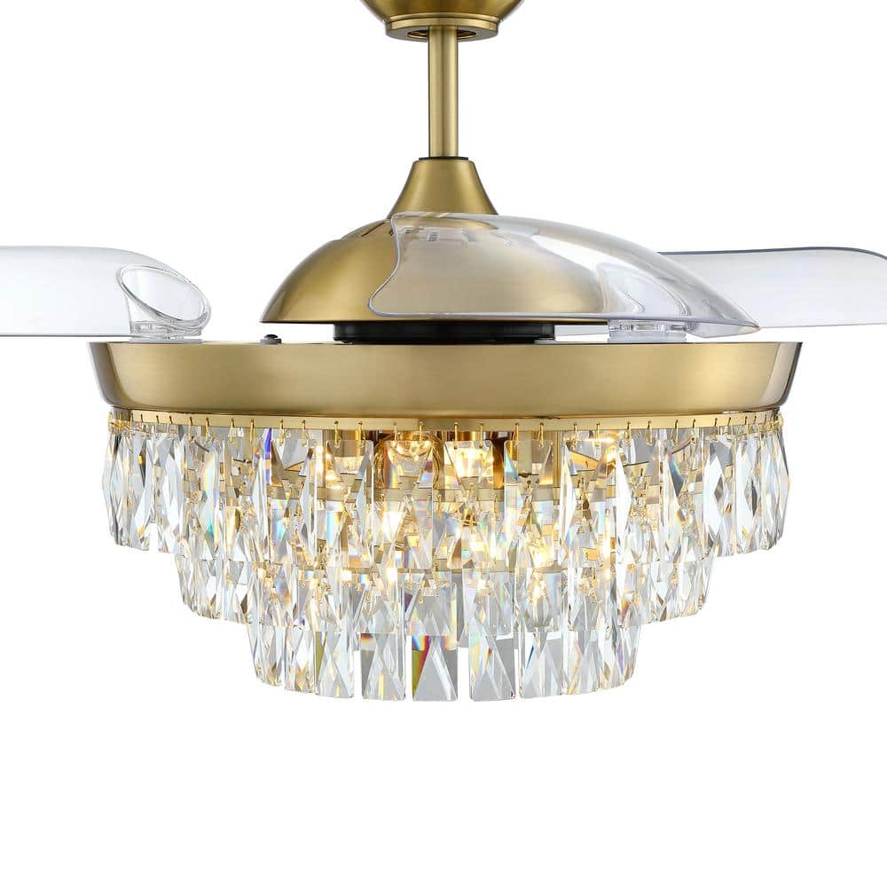 Satin Brass 42" Ceiling Fan with Clear Glass Chandelier