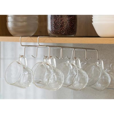 Basicwise White Hanging Pot Rack Cup Rack Under Shelf Kitchen