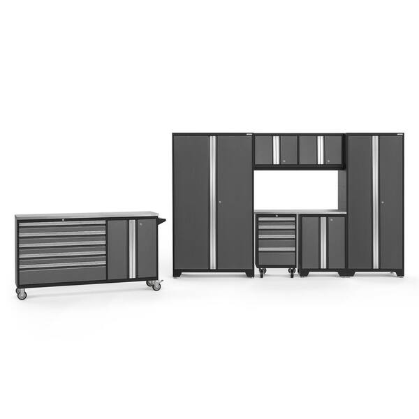 NewAge Products Bold Series 182 in. W x 75.25 in. H x 18 in. D 24-Gauge Welded Steel Cabinet Set in Gray (8-Piece)