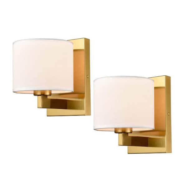 5.9 in. 2-Light Gold Modern Wall Sconce with Standard Shade