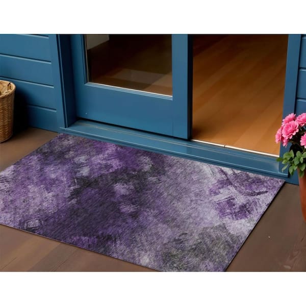 Purple, Eggplant, Lavender 3 ft. x 5 ft.  Woven Abstract Polyester Rectangle Indoor / Outdoor Area Rug