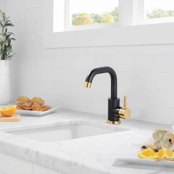 Single Handle Bar Faucet with All Mounting Hardware in Black and Gold (Deckplate Included)