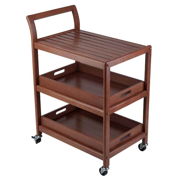 Unbranded 34.1 in. Brown Wood Frame Kitchen Cart With 3-Tier Shelf and 4-Wheels