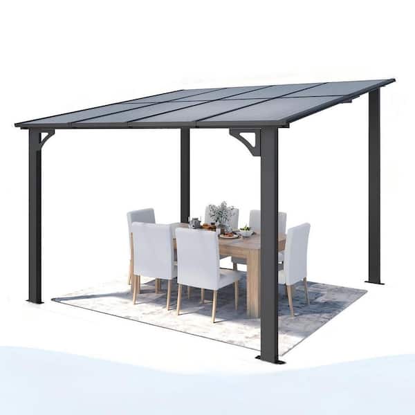 8 ft. x 8 ft. Gray Aluminum Frame Sloped Roof Patio Cover Outdoor Pergola with Retractable Polycarbonate Canopy