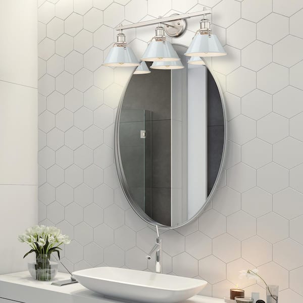 Golden Lighting - Orwell 27.25 in. 3-Light Pewter and Dusky Blue Vanity Light