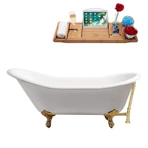 66.9 in. Cast Iron Clawfoot Non-Whirlpool Bathtub in Glossy White with Polished Gold Drain And Polished Gold Clawfeet