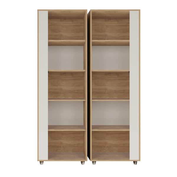 Luxor Binghamton Nature and Off White 5-Shelf Mid-Century Modern Bookcase (Set of 2)