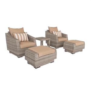 Cannes 5-Piece All Weather Wicker Patio Club Chair and Ottoman Conversation Set with Sunbrella Maxim Beige Cushions