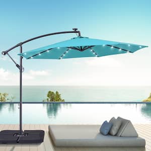 10 ft. Round Outdoor Patio Solar LED Lighted Cantilever Umbrella in Lake Blue