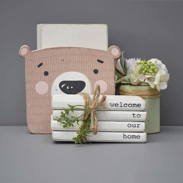PARISLOFT Welcome to Our Home Decorative Wooden Books Tabletop Decor
