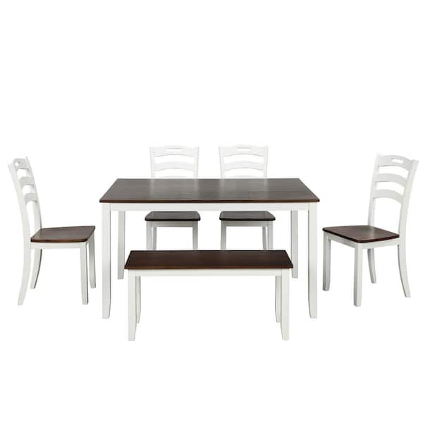 Unbranded 6-Piece Wood Outdoor Dining Set with 4-Chairs, 1-Bench Table and 1-Standard Table