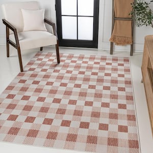 Darcy Traditional Geometric Bold Gingham Salmon/Cream 5 ft. x 8 ft. Indoor/Outdoor Area Rug