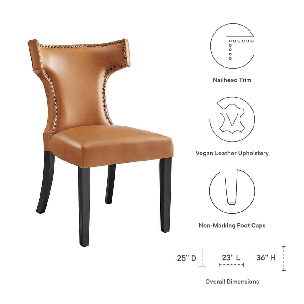 Tan Vegan Leather Upholstered Side Chair with Wood Legs
