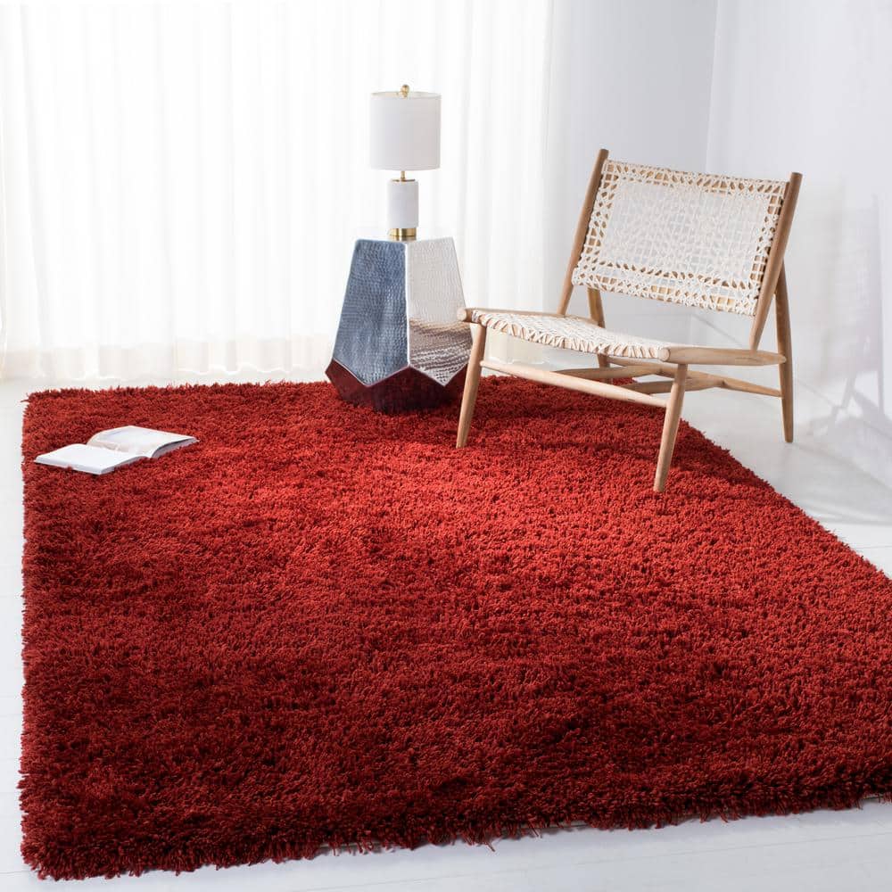 Rust Hand-Tufted Synthetic Shag Area Rug 3' x 5'