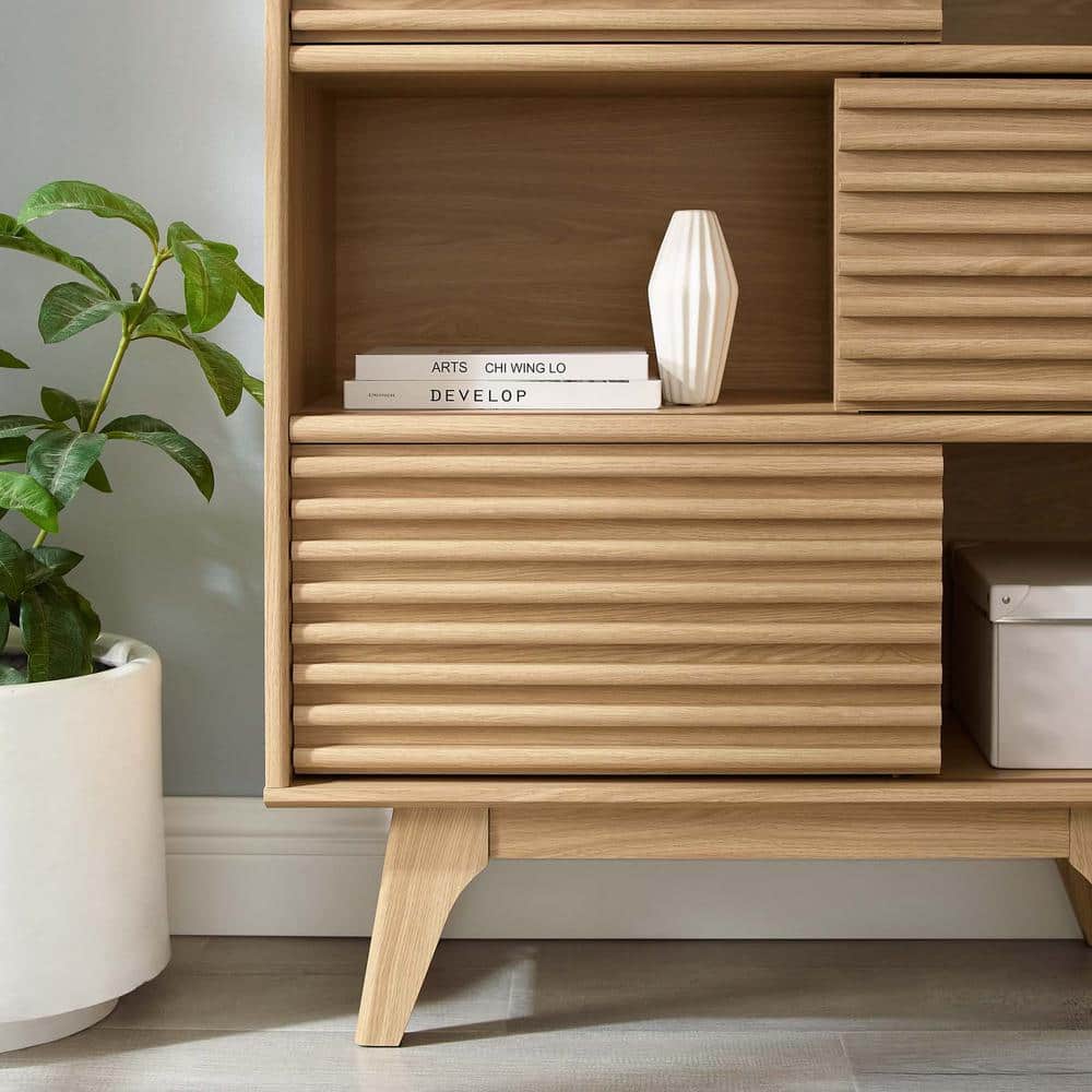 Oak 3-Tier Light Wood Mid-Century Modern Accent Cabinet