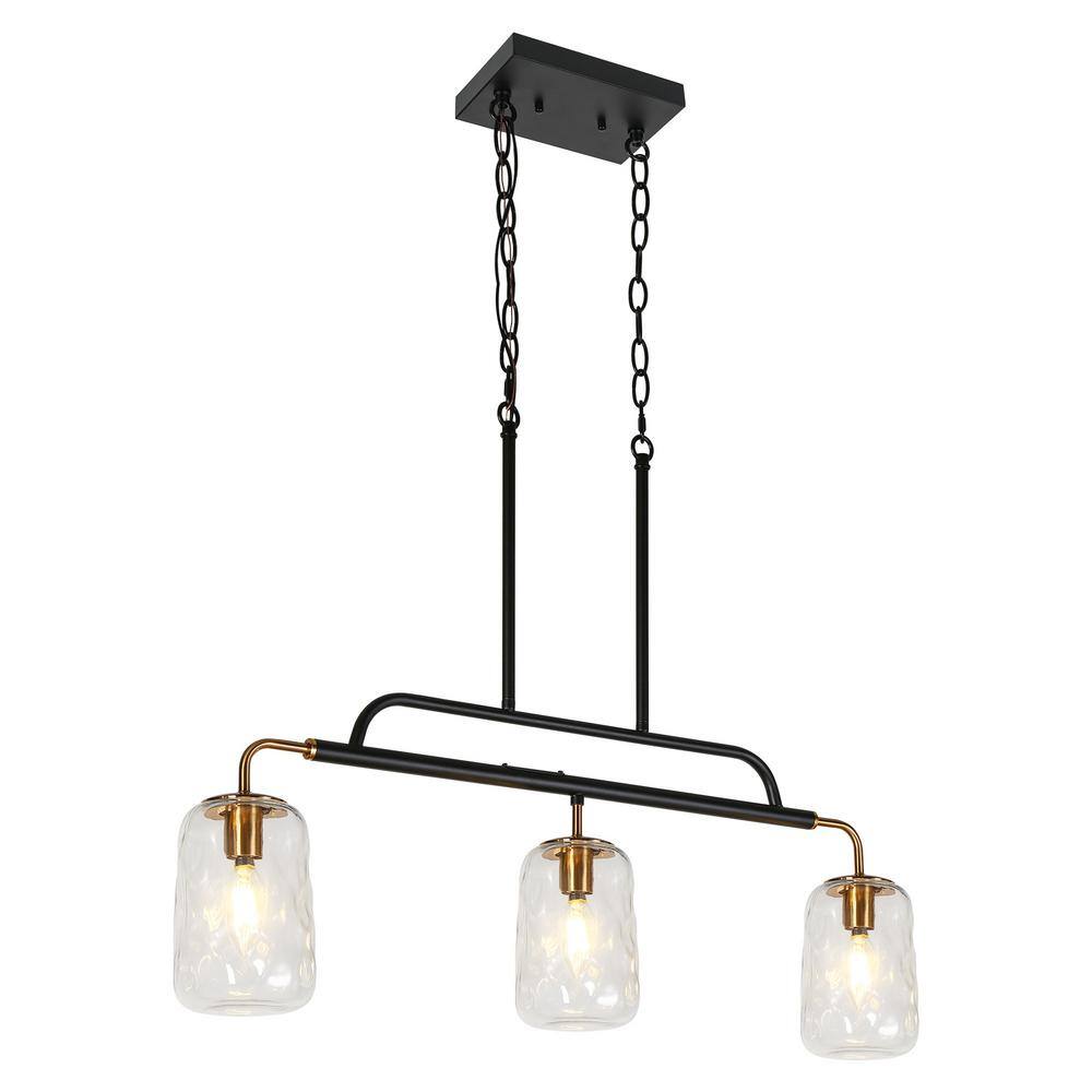 LNC Modern 3-Light Matte Black and Plating Brass Linear Island ...