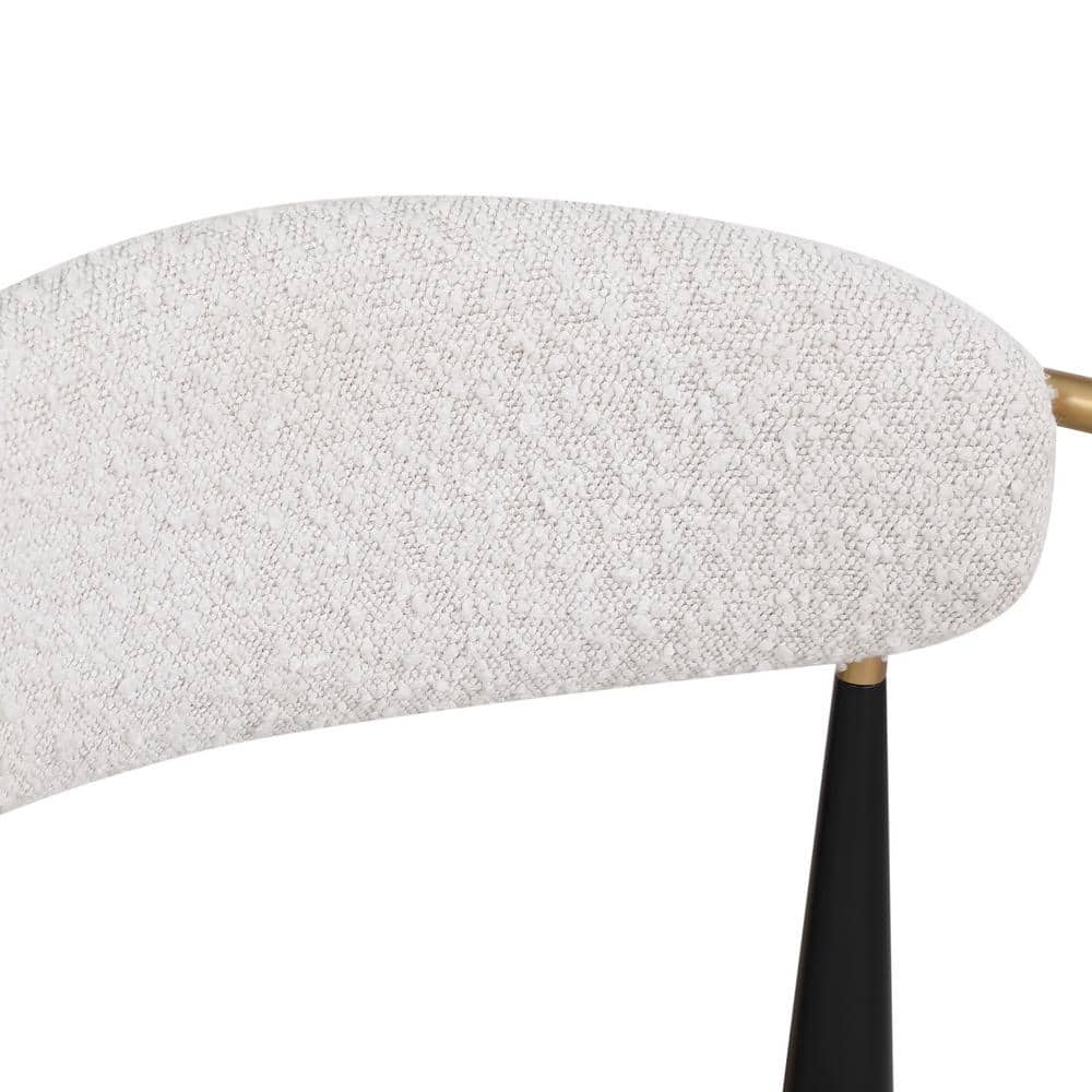 Beige Boucle Upholstered Side Chair with Black Metal Legs