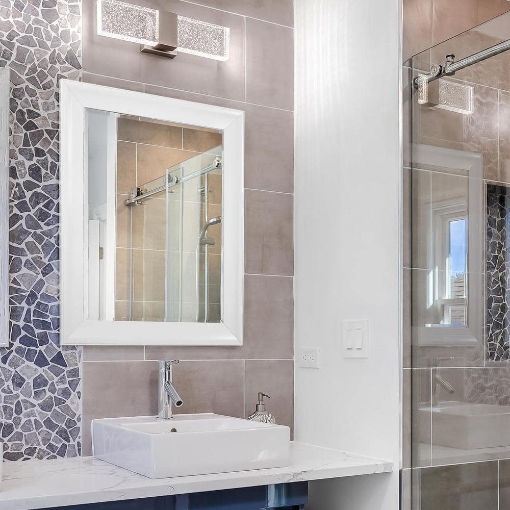 Glossy White Rectangular Beveled Vanity Mirror