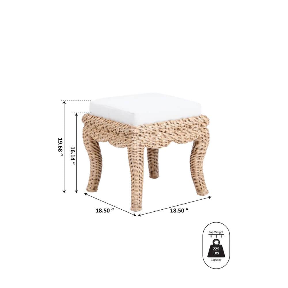 Natural Woven Rattan Vanity Stool with White Cushion