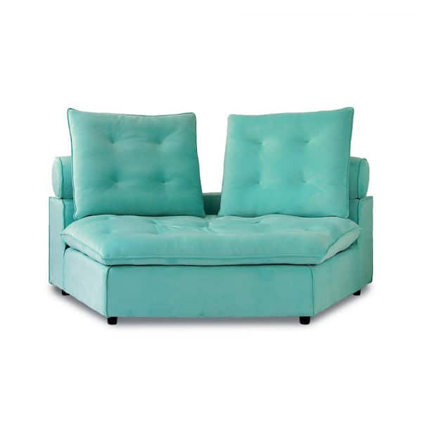 Magic Home Miami Modern 43.3 in. Square Arm 1-Seater Frosted Velvet Corner Piece Section Modular Sectional Sofa in Tiffany Blue