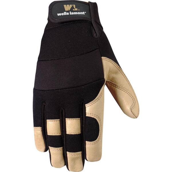 Wells Lamont Men's Ultra Comfort, Leather Work Gloves with Comfort Closure and Stretch Spandex, Large