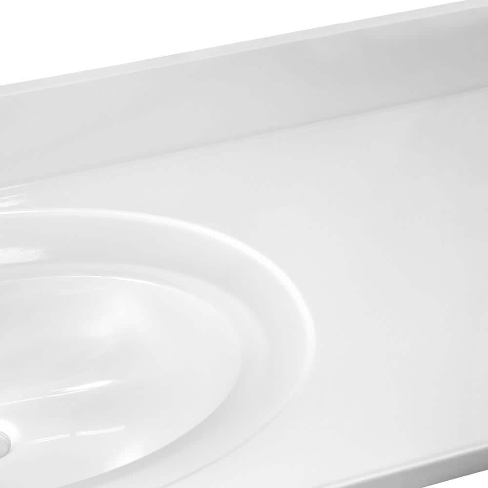 Solid White Cultured Marble 49-Inch Vanity Top with Integrated Backsplash