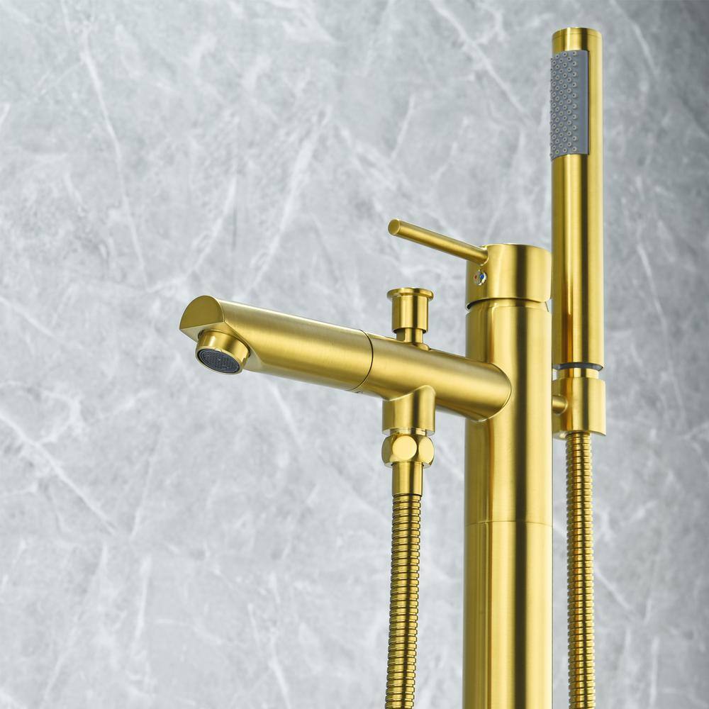 Brushed Gold Stainless Steel Freestanding Tub Faucet with Handshower