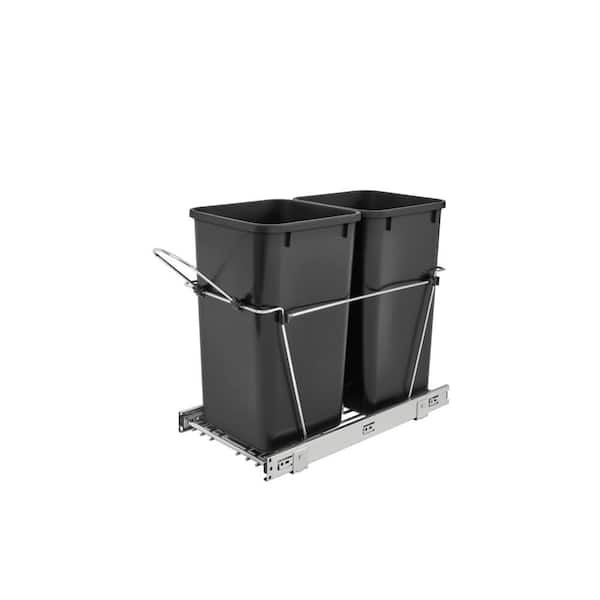 Rev-A-Shelf 19.25 in. H x 11.81 in. W x 22.25 in. D Double 27 Qt. Pull-Out Black and Chrome Waste Container