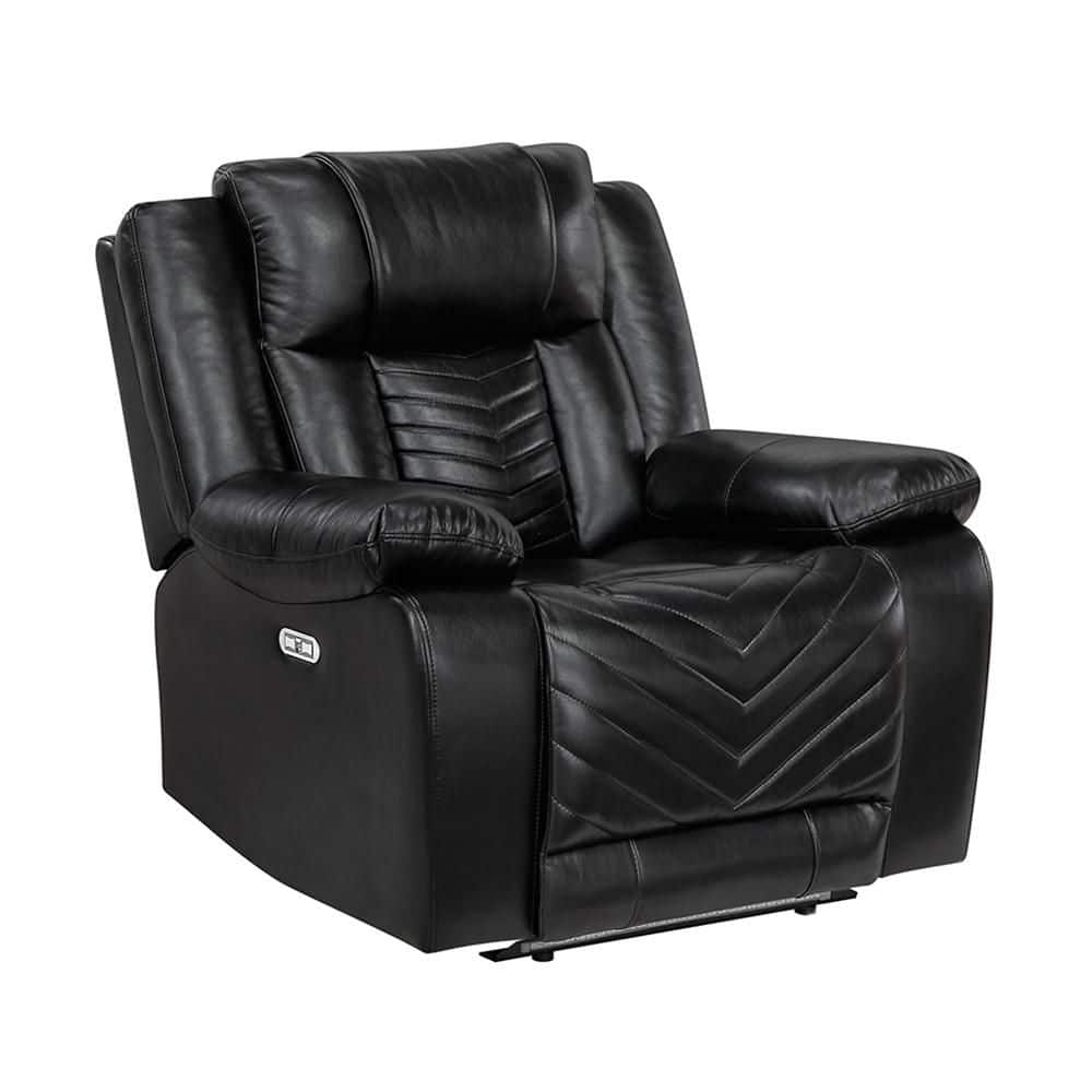 Lazzara Durant Black Faux Leather Power Recliner with LED and