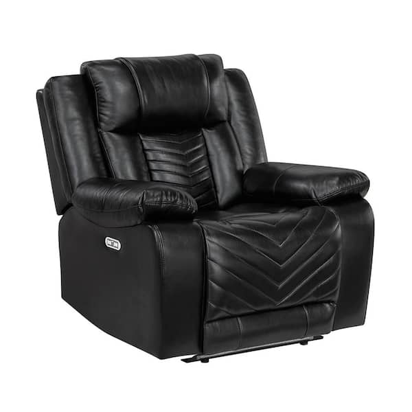 Durant Black Faux Leather Power Recliner with LED and Charging Ports