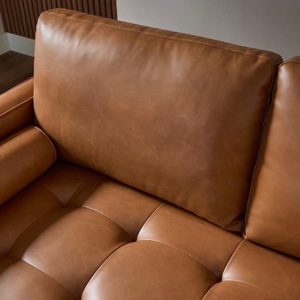 Goodwin 83.5 in Square Arm 2-Piece Faux Leather Sectional Sofa in Caramel Brown