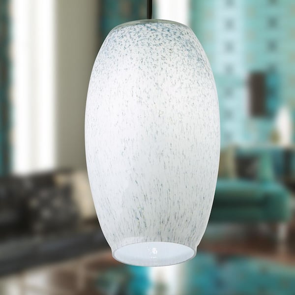 River of Goods Margot 25-Watt 1-Light Black Dome Pendant Light with White, Blue, and Green Blown Glass Shade