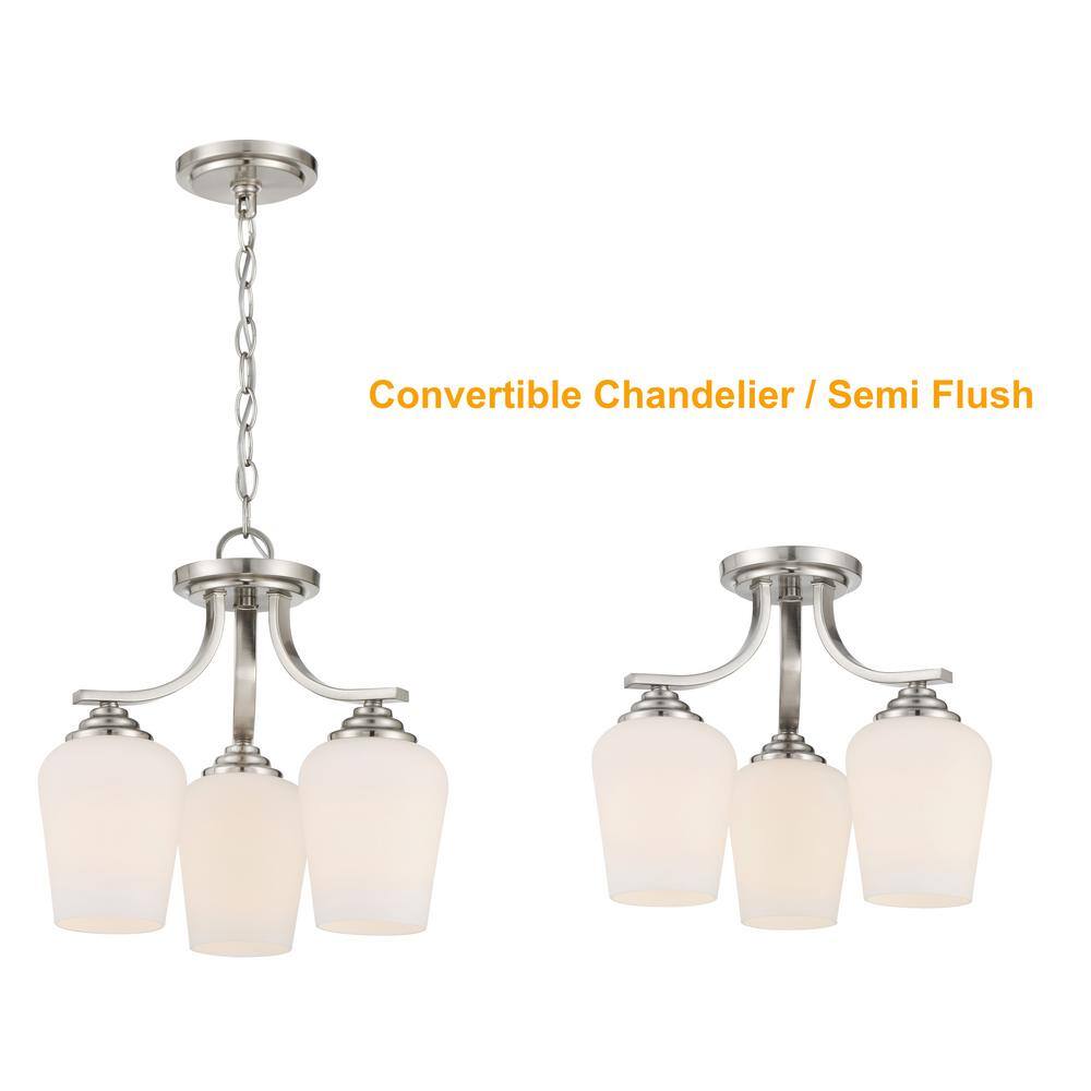 Shyloh Etched Opal Glass 3-Light Chandelier in Brushed Nickel