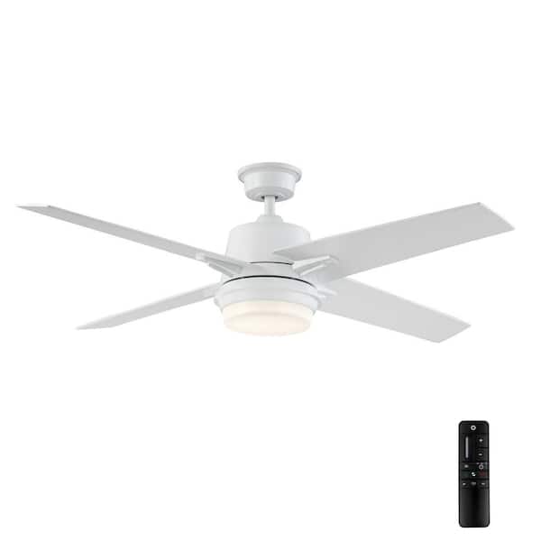 Home Decorators Collection 56 in. Montel LED Glossy White Ceiling Fan With Light and Remote Control