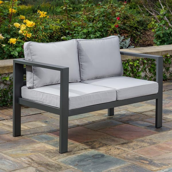 Tortuga Outdoor Lakeview Modern Aluminum Outdoor Loveseat Patio Furniture Piece with Weather-Resistant Grey Cushions