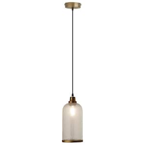 Kieran 1-Light Clear and Gold Hanging Pendant with Mixed-Material Shade