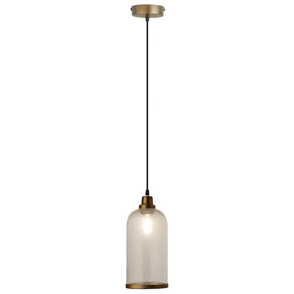 River of Goods Kieran 1-Light Clear and Gold Hanging Pendant with Mixed-Material Shade