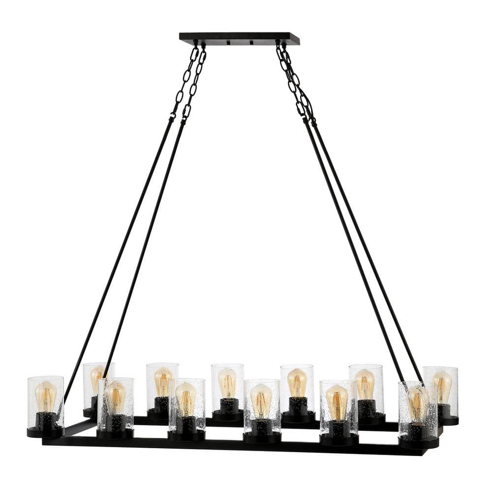 Athos 45.5" 12-Light Black Iron Rustic Farmhouse Chandelier