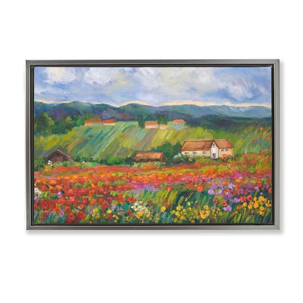 Stupell Industries Spring Glory Lush Meadow by Alexi Fine Gray Floater Frame Nature Graphic Art Print 17 in. x 25 in.