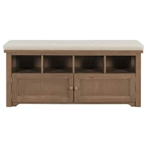 18.9 in. H x 42 in. W Brown Wood Shoe Storage Bench Entryway Storage Bench with Linen Upholstered Top Cushion
