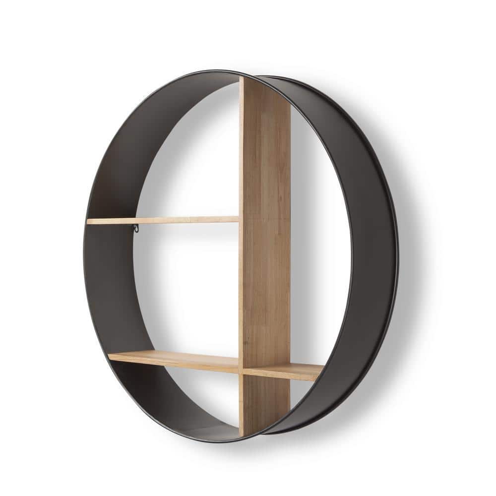 Circle Frame Shelfスペースエイジ モダン Mercana Hector 36.0 L x 7.0 W x 36.0 H Brown Wood Black Metal