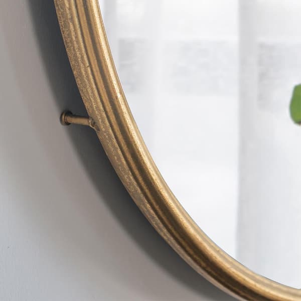 Gold 26 in W x 32 in. H Art Deco Round Iron Framed Mirror Wall Mirror Wall Decor Mirror Bathroom Vanity Mirror