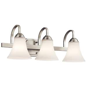 Keiran 22 in. 3-Light Brushed Nickel LED Transitional Bathroom Vanity Light Bar with Satin Etched White Glass