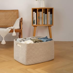 Brown Variegated 22”x17”x12” Cotton Rope Storage Basket Decorative