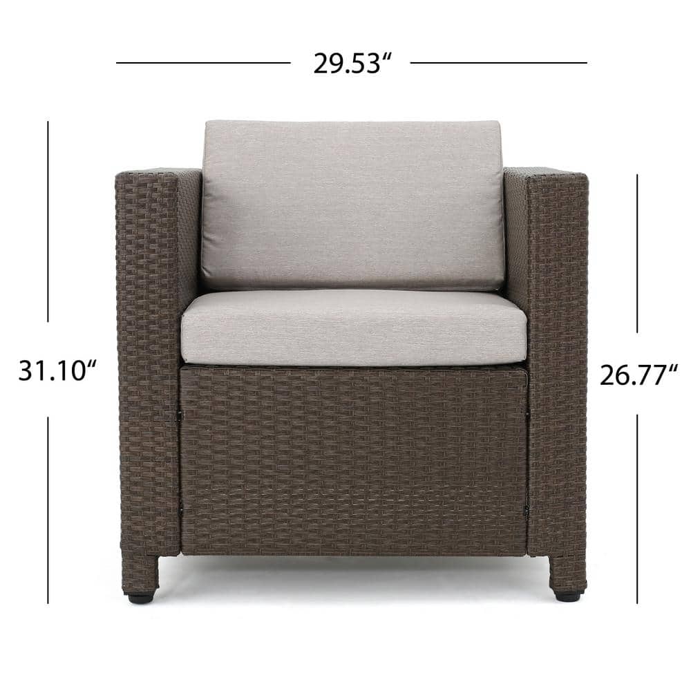 Noble House  Puerta Brown 4-Piece Plastic Patio Conversation Set with Gray Cushions - 3