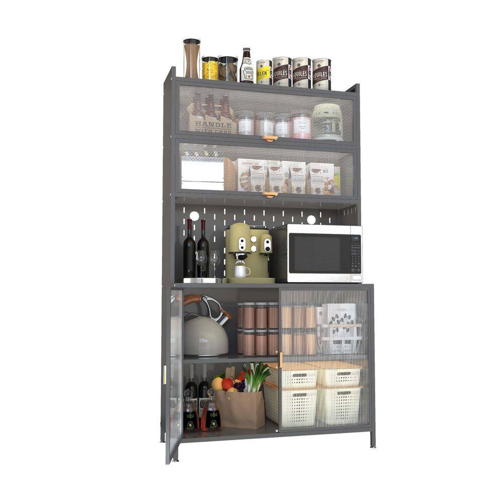 Agnes Grey Tall Metal 73 in. Kitchen Pantry Cabinet with 4 Doors and Adjustable Shelves