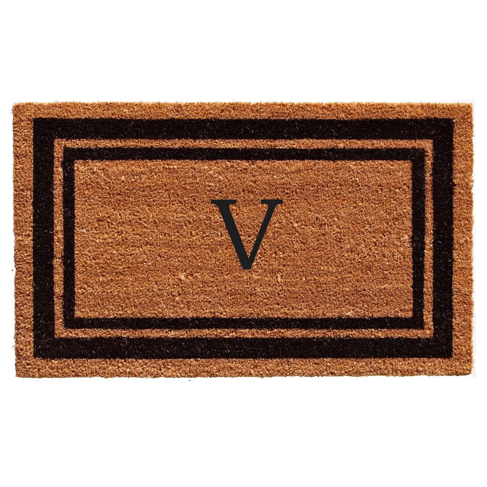 Calloway Mills Black Border Monogram Door Mat 18 in. x 30 in. (Letter V) 152961830V