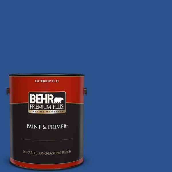 BEHR PREMIUM PLUS 1 gal. #P520-7 Flashy Sapphire Flat Exterior Paint & Primer