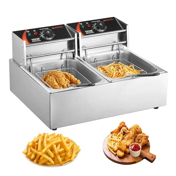 Commercial Electric Deep Fryer 18.2 qt. Electric Countertop Fryer 3000 Watt Stainless Steel Dual Deep Fryer, Silver