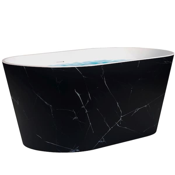 AKDY 59.8 in. Fiberglass Flat-bottom Double Ended Non-Whirlpool soaking Bathtub in Black Patterns Stand Alone Tub